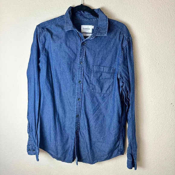 GOODFELLOW & CO. Blue Grey Stripe Button Up Button Down Long Sleeve Shirt Size L - Picture 2 of 10